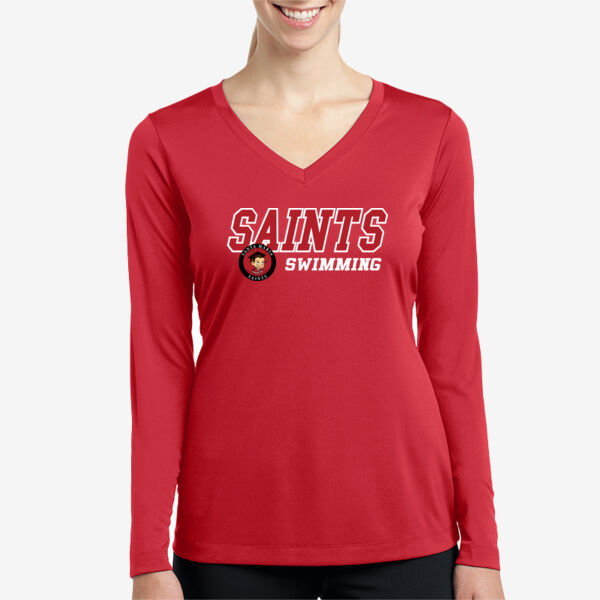 Santa Maria Saints Swimming Ladies Long Sleeve PosiCharge Competitor V Neck Tee Thumbnail
